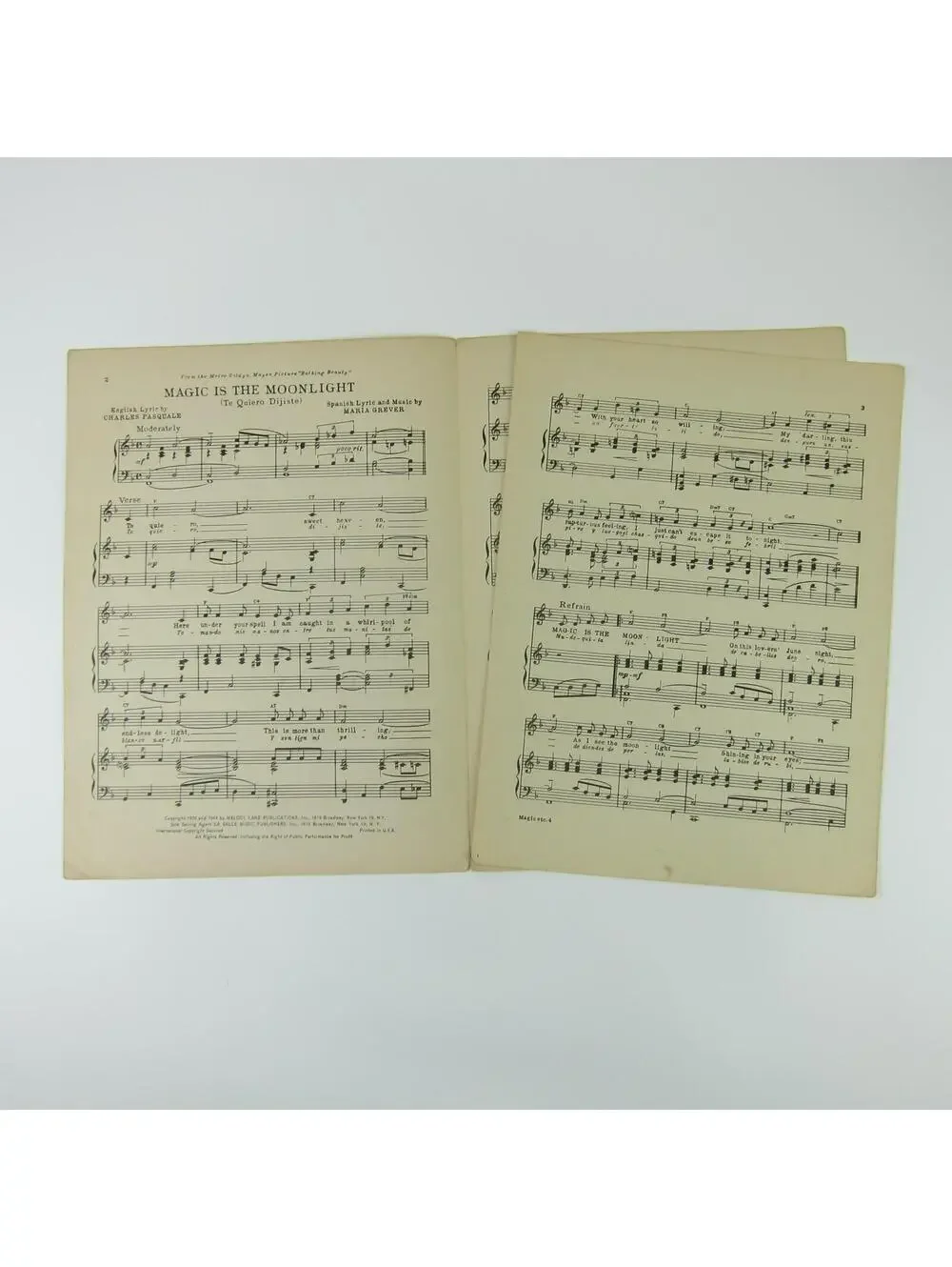 Sheet Music Magic Is The Moonlight Bathing Beauty Red Skelton Vintage 1944